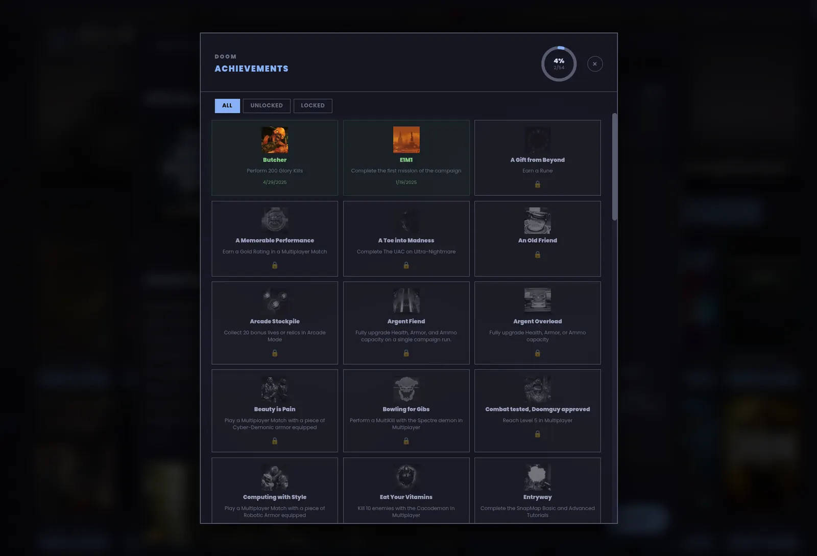 Achievements, read straight from the game.