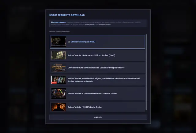 Picking a trailer to keep on your own disk.