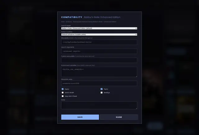 Per game compatibility: Proton, prefixes, launch arguments, the lot.