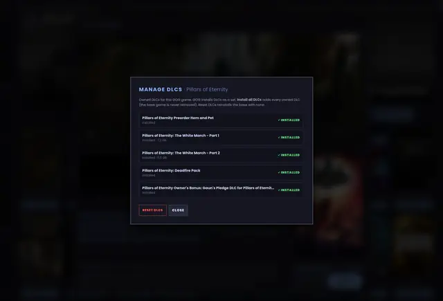 Managing the DLC a GOG game came with.