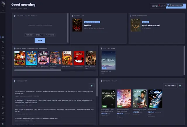 The home dashboard: what to play, what is new, what is on sale.