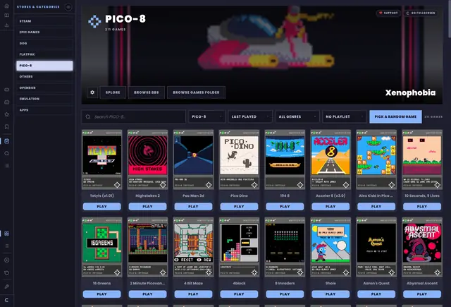PICO-8 carts in the same library as everything else.