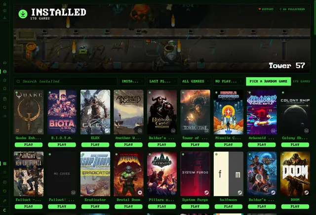 The library in green phosphor.