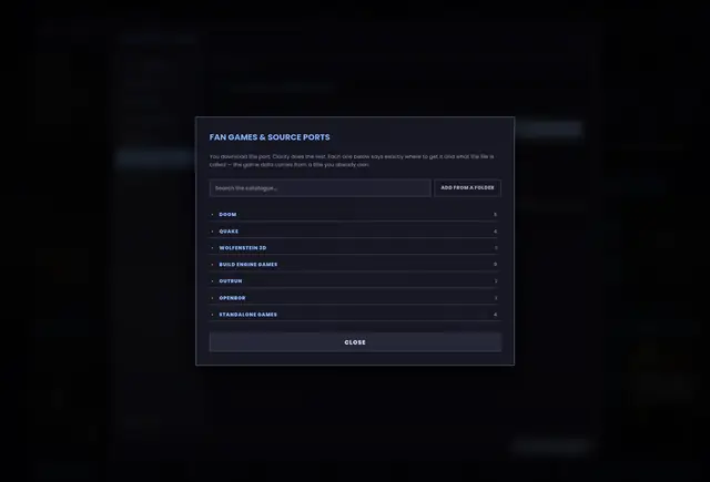 The source ports catalogue, grouped by the game it needs.