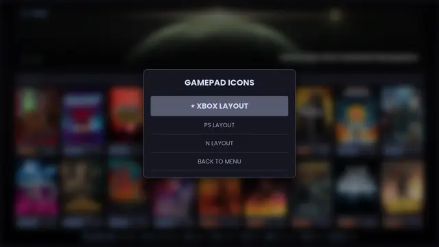 Pick your gamepad's button icons: Xbox, PlayStation or Nintendo.