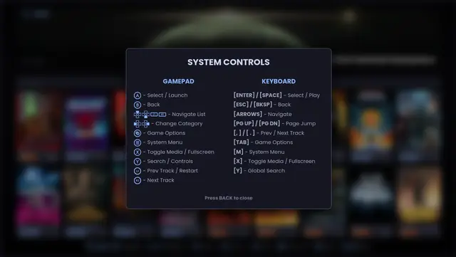 Every control, listed for pad and keyboard.