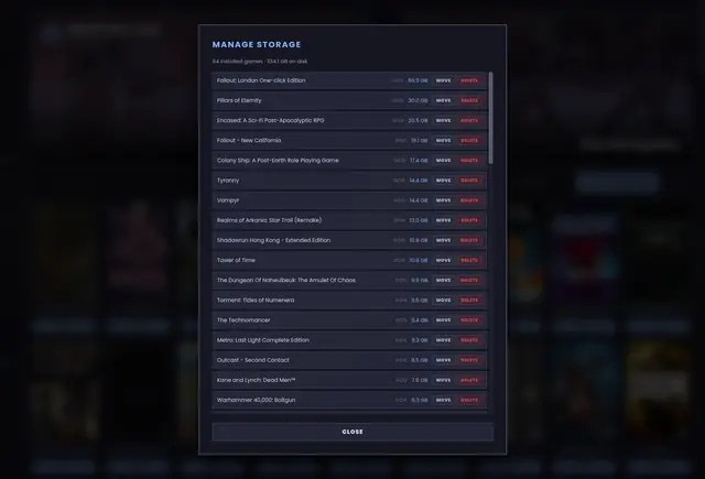 Manage storage: every installed game and what it costs you in disk.