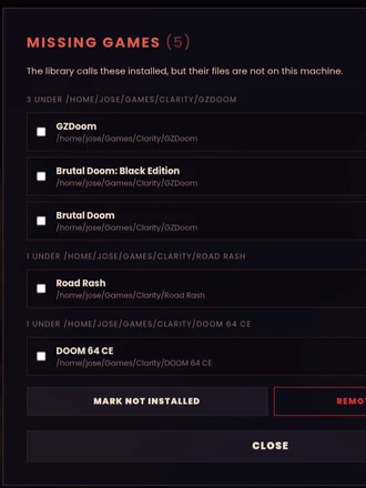 The Missing Games window
