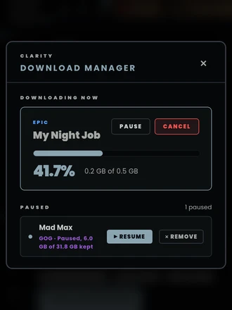 The Download Manager with Pause and a paused game