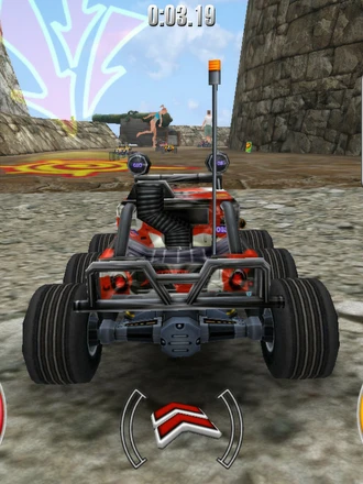 An RC Cars buggy mid-race